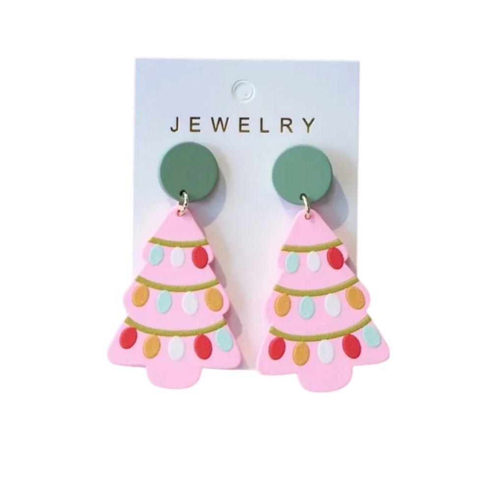 Pink Christmas Tree Dangle Earrings